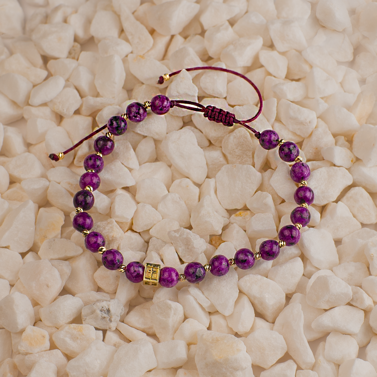 Brățară cu Șnur și Pietre Naturale Mov - Aur 585 (1.17g)