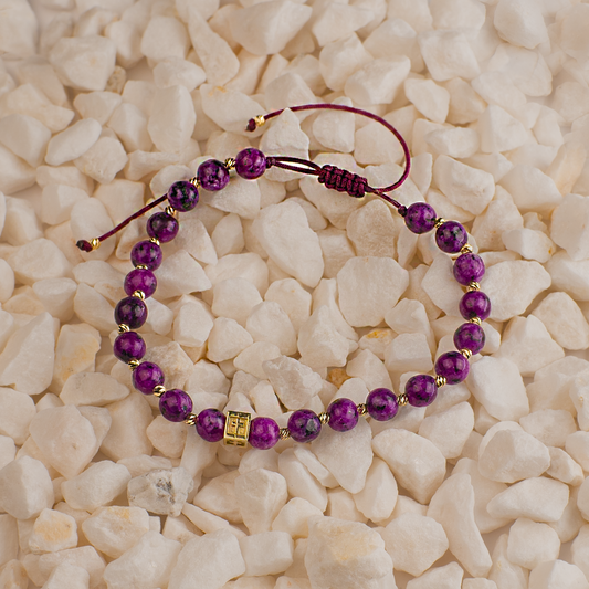 Brățară cu Șnur și Pietre Naturale Mov - Aur 585 (1.17g)