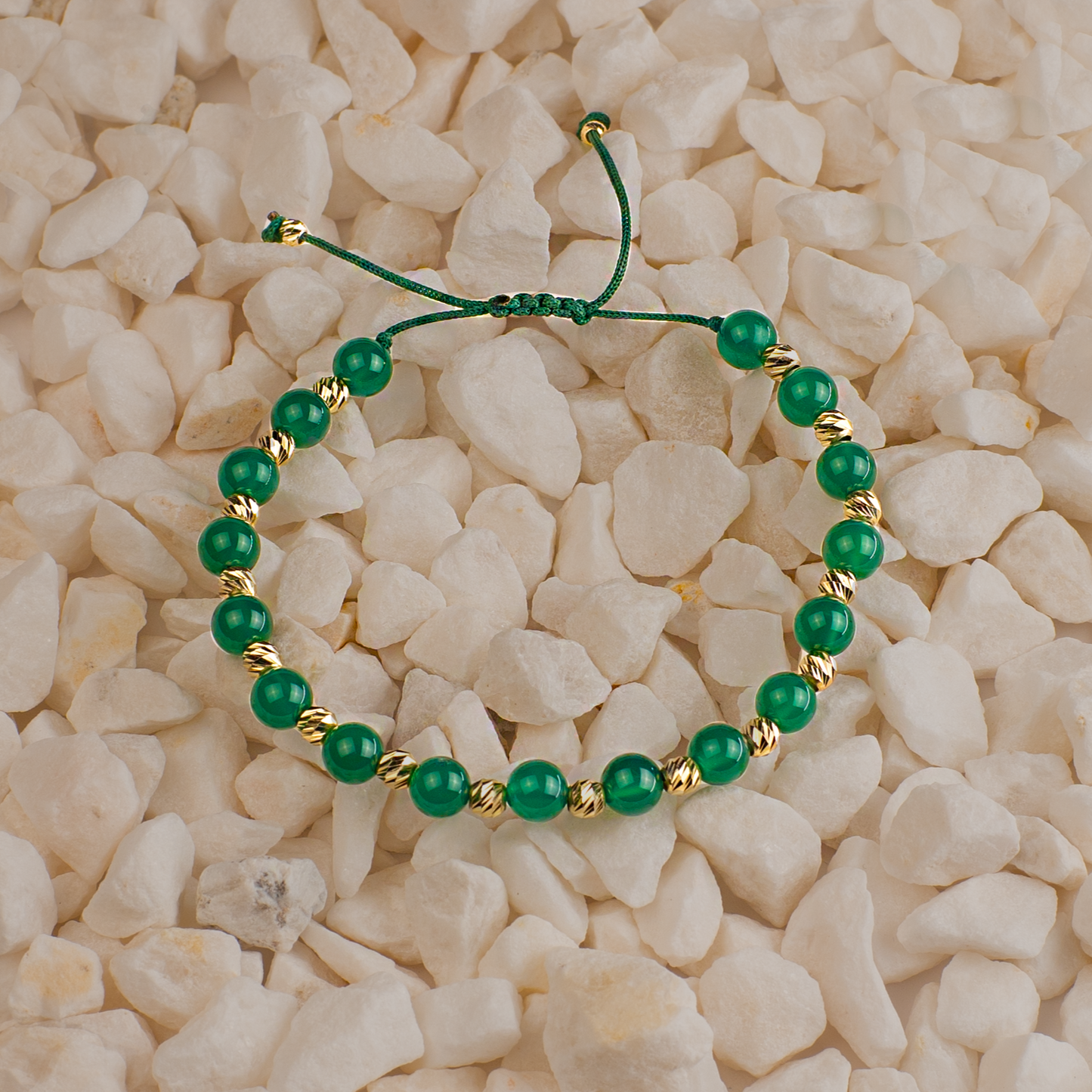 Brățară cu Șnur și Pietre Naturale Verzi - Aur 585 (1.56g)