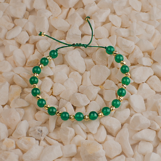 Brățară cu Șnur și Pietre Naturale Verzi - Aur 585 (1.56g)