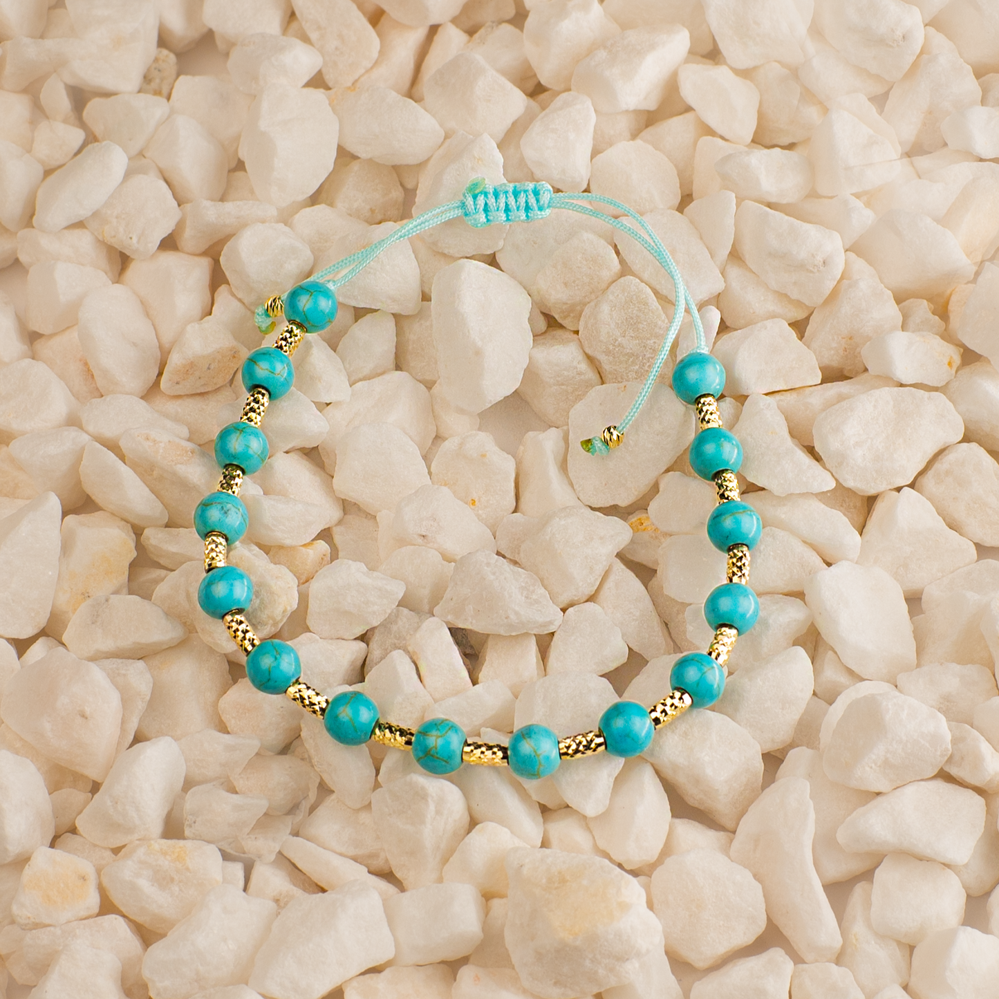 Brățară cu Șnur și Pietre Naturale Turcoaz - Aur 585 (1.02g)