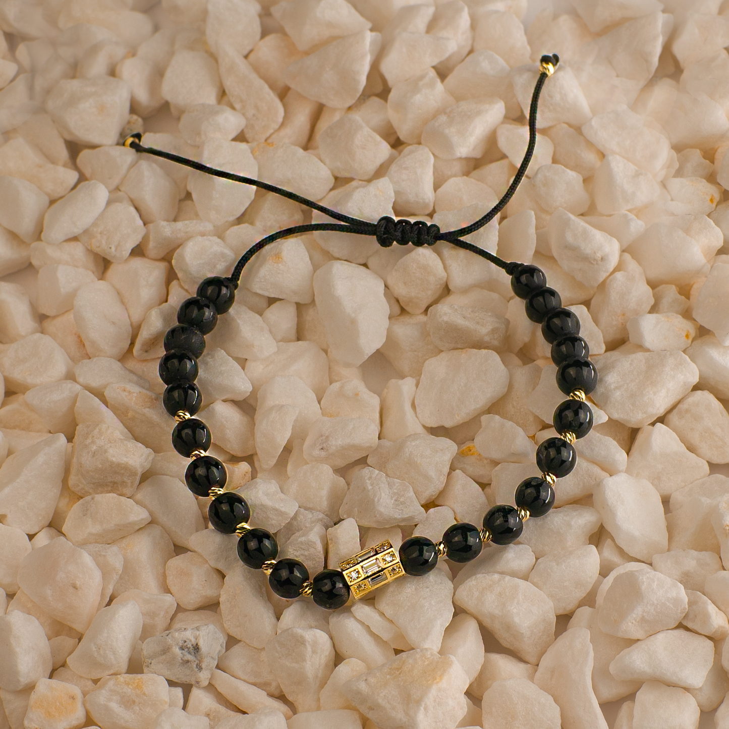 Brățară cu Șnur și Pietre Naturale Negre - Aur 585 (1.96g)