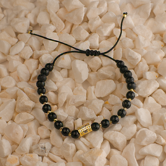 Brățară cu Șnur și Pietre Naturale Negre - Aur 585 (1.96g)