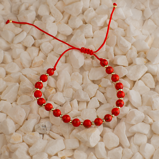 Brățară cu Șnur și Pietre Naturale Roșii - Aur 585 (1.35g)