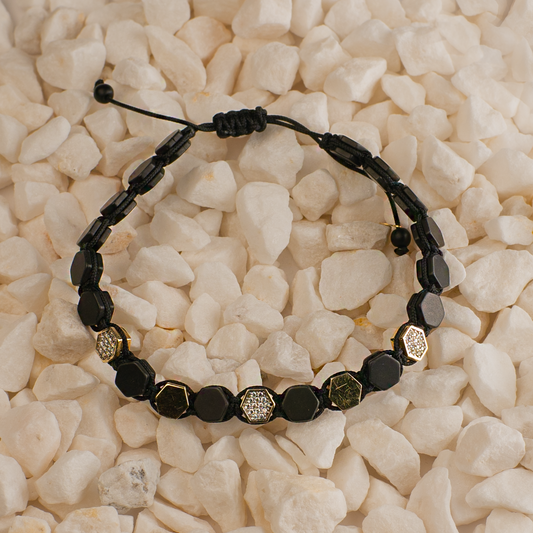 Brățară cu Șnur și Pietre Naturale Negre - Aur 585 (3.26g)
