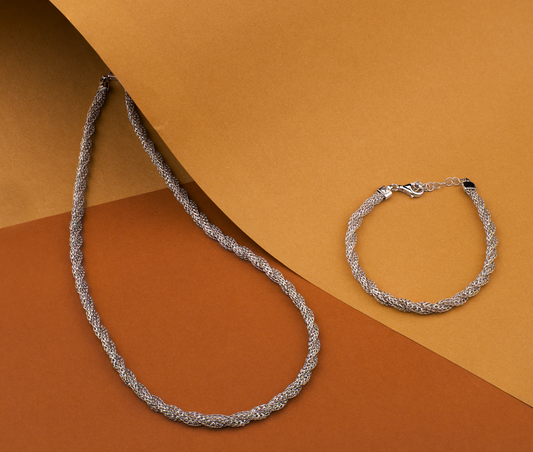 Set de Bijuterii - Colier, Brățară - Aur Alb 585 14 K (9.76g 4.86g)